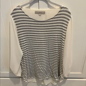 LOFT Long Sleeve Top with Gray and White Stripes